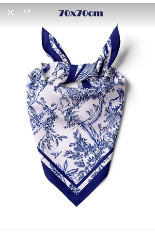 Tua İpek Blue Animal Toile Desen Fular Çok Renkli