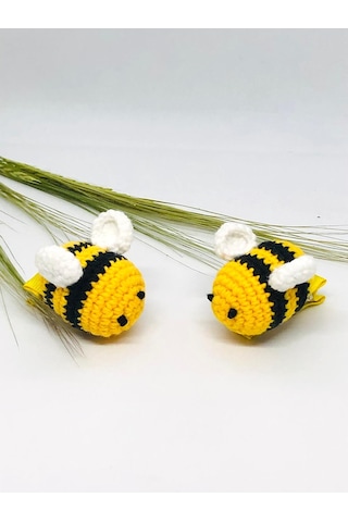 Arı Amigurumi 2li Kıskaç Toka, Örgü Saç Tokası, Saç Aksesuarı Sarı