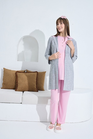 Lohusa Sepeti Lohusasepeti Kapüşonlu Melanj Sabahlıklı Lohusa Pijama Takımı Vişne - 3375 001