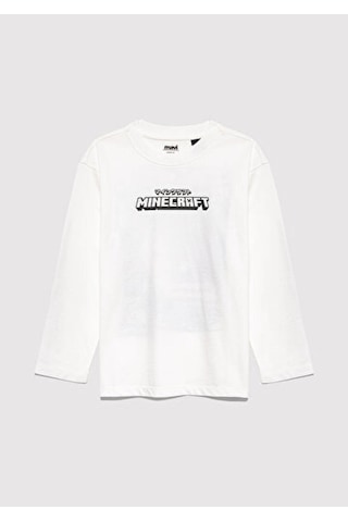 Mavi Minecraft Baskılı Beyaz Erkek Çocuk T-shirt M6610378-70057 Beyaz