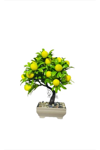 Dekoratif Limon Ağacı 23 Limonlu, Saksılı Ve Taşlı Plastik Bons