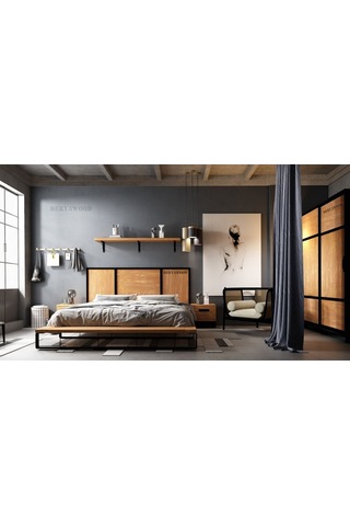 Nova Masif Ahşap Karyola Çift Kişilik-180x200 Cm- Açık Ceviz Renk