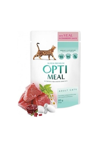 Optimeal Dana Etli Kızılcık Soslu Yetişkin Kedi Maması 85 G