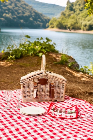 Karaca Summer Tabak - Çatal - Kaşık Bıçak Takımı Piknik Sepeti +  Kadeh ve Piknik Örtüsü