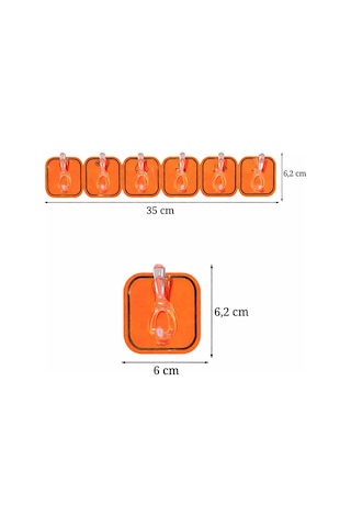 6'lı Turuncu Yapışkanlı Duvar Askısı Bornoz Havlu Mutfak Banyo Organizer 35 cm