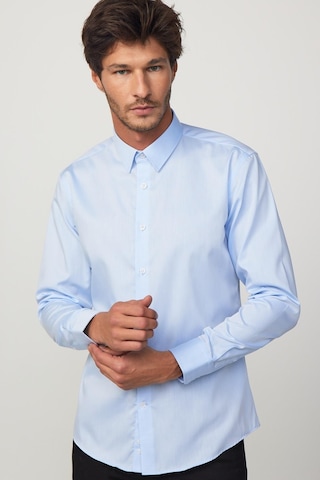 Tudors Slim Fit Non Iron Beyaz Mavi Erkek Gömlek-29754-mavi Mavi