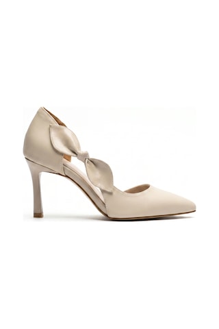 Giamgia Store Kadın Bej Saten Fiyonklu Sivri Burun 9 Cm İnce Topuklu Stiletto Abiye Ayakkabı-2371