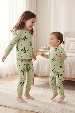 Zuzunga Kız Çocuk Fiyonk Ve Puantiye Desenli Uzun Kollu Pijama Takımı Yeşil
