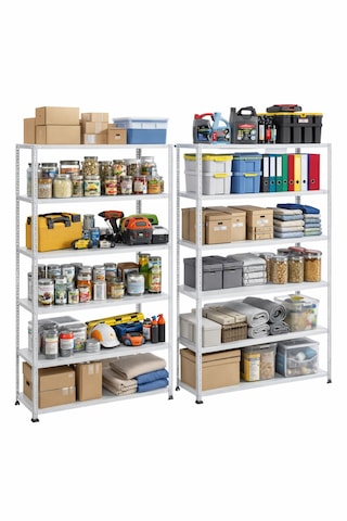 5 Katlı 2'li Duble Galvaniz Çelik Arşiv Depo Rafı 43x120x200cm Depo Ofis Mutfak Rafı Gri
