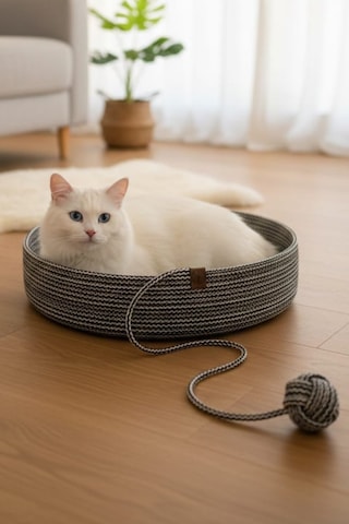 Reyo Pet El Yapımı Oyuncaklı Kedi Ve Köpek Yatağı Siyah-beyaz %100 Pamuk, Yıkanabilir Evcil Hayvan Yatağı