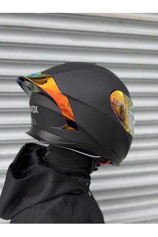 Rivox R1 Mat Siyah Revo Kapalı Kask Gold Vizörlü Mat Siyah