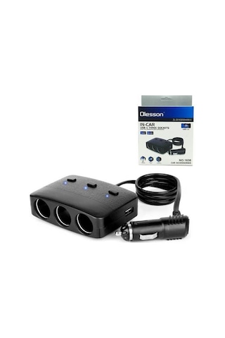 Ayt Olesson 1636 12-24v 3lü Çift Usbli 100w 70 Cm Kablolu Araç Oto Tır Çakmak Çoklayıcı Çakmaklık Çoğaltıcı