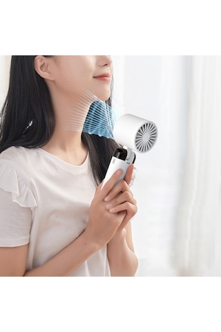 Maiyame S3213 Mavi Çift Fonksiyonlu Katlanabilir Fan - Soğutma Özelliği, 3 Hız Seviyesi, 3600mah Pil, Telefon Tutucu, Elektrik Göstergesi