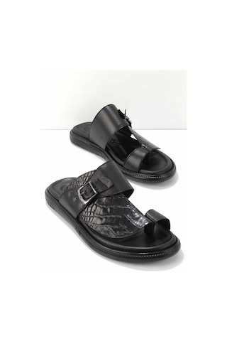 Siyah Hakiki Deri Erkek Terlik E04322038411 Siyah