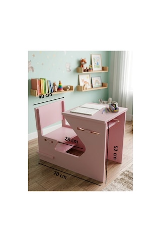 Ergonomik Ahşap Çocuk Çalışma Masası Ve Sandalyesi Seti, Aktivite, Oyun Ve Okuma Masası Seti, Montessori Ahşap Çocuk Aktivite Masası Ve Sandalyesi Pembe