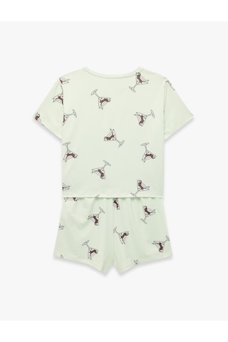 Koton Bisiklet Yaka Kısa Kollu Rahat Kesim Şortlu Pijama Takımı Yeşil 6slk40171mk