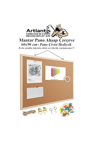 Mantar Pano Ahşap Çerçeve 60x90 Cm 1 Adet Harita Çivisi Hediyeli Duvara Monte Mantar Çerçeve Evde Okulda Büroda Ofiste 60 x 90 CM