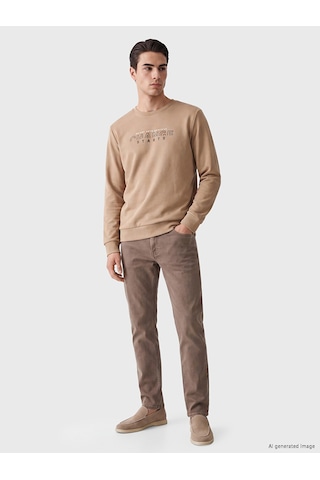 Lcwaıkıkı Classic Bej Bisiklet Yaka Baskılı Sweatshirt
