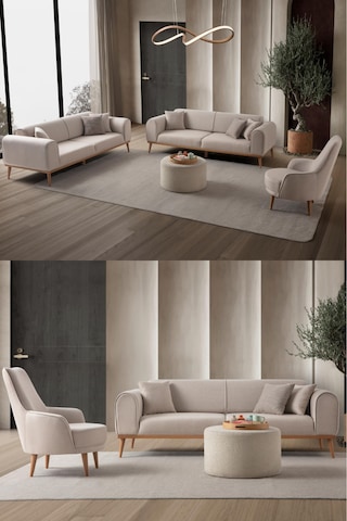 Rebull 3+3+1 Koltuk Takımı Sütlü Kahve