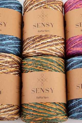 Sensy Premium Multi Çok Renkli 170m Doğal Kağıt İp, Hasır Kağıt İplik, Rafya,çanta,supla, Şapka İpi,
