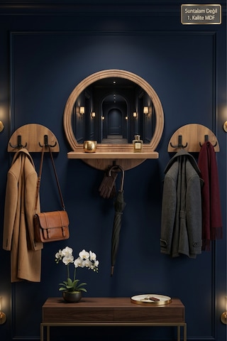 Antik Ahşap Dekoratif 3 Parça Banyo Lavabo Mutfak Aynası Raflı Aynalı Askılık Set Portmanto Oda Duvar Antre Hol Raflı Askılı Ayna Srn-19x Atlantik Çam