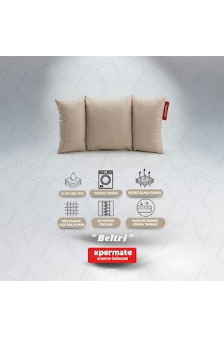 Beltri Bel Destek Yastığı Üç Bölümlü Bel Sırt Destek Minderi Yıkanabilir Ofis Araç Koltuk Yastığı Bej