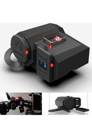 Motorsiklet İçin Çok Fonksiyonlu Usb Şarj Cihazı Ve Voltmetre, Su Geçirmez, 2.1a Çift Portlu