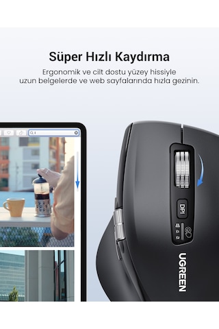 Ugreen Ergonomik 5000 Dpı Sessiz Kablosuz Wireless Mouse, Siyah , 45792 Bluetooth 54