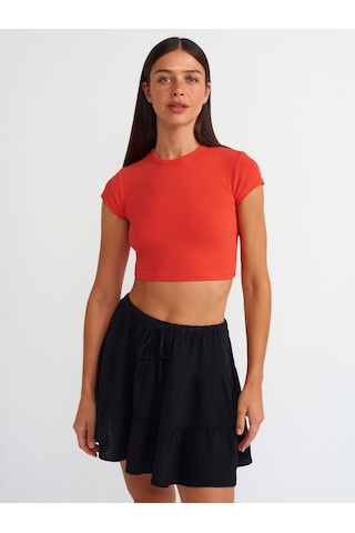 Dilvin Vücuda Oturan Crop Top Kırmızı