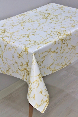 Elyaf Astarlı Silinebilir Pvc Muşamba Masa Örtüsü - Mermer Gold - 1068-2mermergold