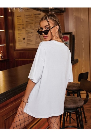 Kadın Beyaz Oversize Desire Baskılı T-shirt Beyaz-67149