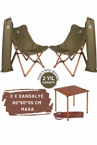 Bag The Joy Ahşap Masa Sandalye Seti Kahverengi-haki- 60 60 55c