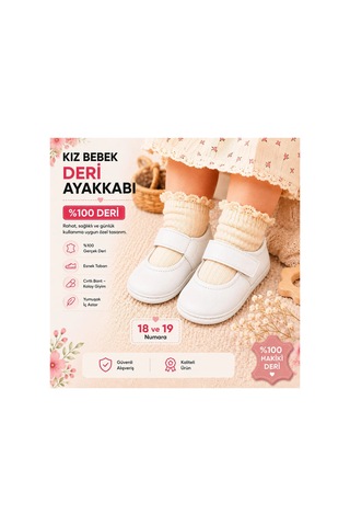 My Baby Kumsal % 100 Deri Bebe Babet Ayakkabı Taban Ve İç Astar Tamamen Deriden Üretilmiştir. Beyaz Beyaz