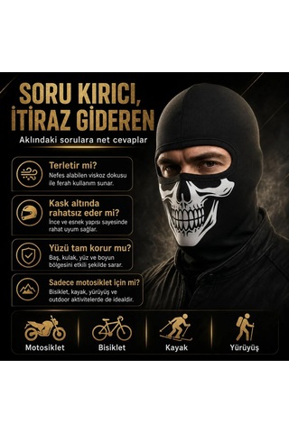 Womanandkids Wak Unisex Kuru Kafa Baskılı Balaklava 1 Adet Tek Beden Viskoz Kask İçi Motosiklet Maskesi Siyah