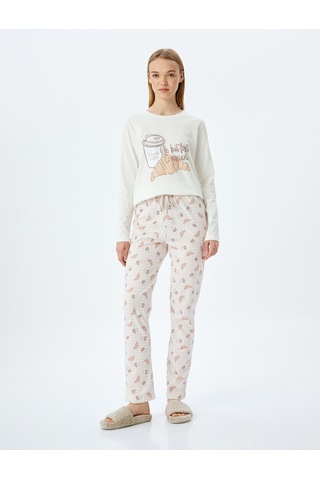 Koton Pamuklu Grafik Baskılı Pijama Takımı Gri 5wlk40066mk Gri