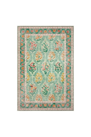 Cool Halı Daisy Su Yeşili Yıkanabilir Çiçekli Dokuma Şönil Halı Bohem Eskitme Vintage Oda Halısı Yeşil