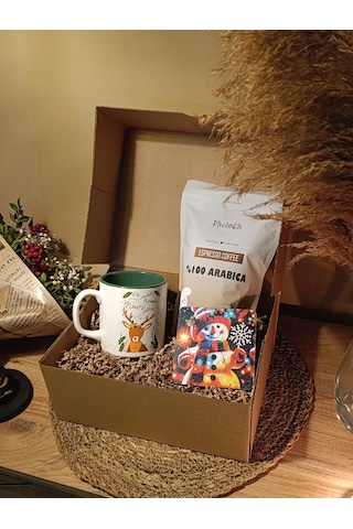 Hediye Seti Kutulu - Kupa & Bardak Altlığı ve %100 Arabica Espresso Çekirdek Kahve 250gr