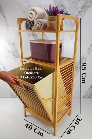 Dekorasyaa Bambu 2 Katlı Çok Amaçlı Banyo Düzenleyici Çamaşır Sepeti Organizer - Krem Krem