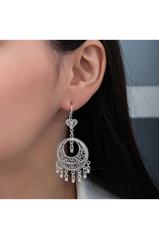 Gümüş Çember Telkari Sallantılı Kadın Küpe Çok Renkli 47109218