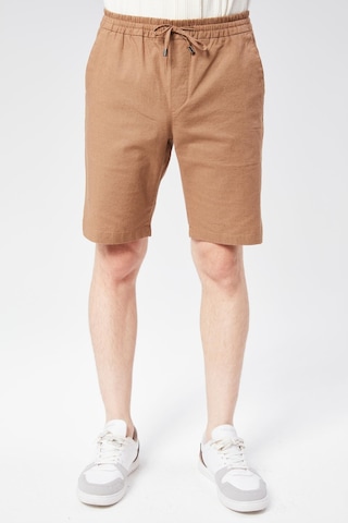 Braccas Erkek Beli Lastikli Bağcıklı Pamuk Keten Karışımlı Slim Fit Jogger Şort Vizon Vizon