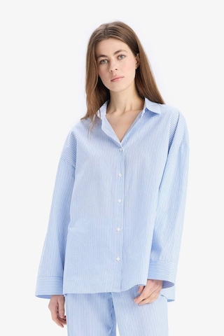 DeFacto Çizgili Pijama Yaka Poplin Pijama Üstü-Fall in Love E3113AX25SPBE747