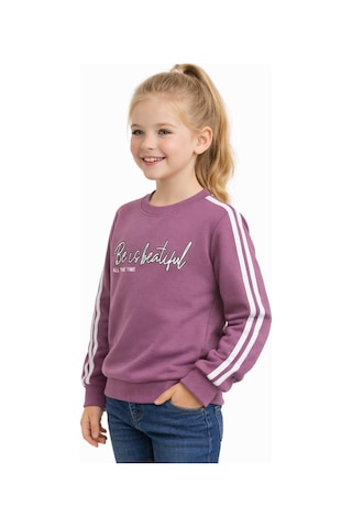 Kız Çocuk Kol Şeritli Sweatshirt Bgl-st05269 Gül Kurusu