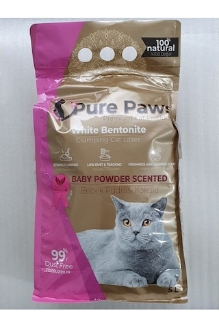 Pure Paws Bebek Pudralı İnce Topaklaşan Bentonit Kedi Kumu 5 L