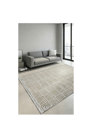 Classi Soft İnce Saten Bambu Halı Kaymaz Taban Yıkanabilir Modern Salon Mutfak Koridor Halısı Kahve