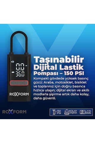 Roxform Car Air Pump 80w Güçlü Taşınabilir Araç Lastik Şişirme