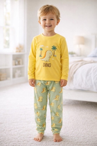 Aden Kids Pamuk Çocuk Uzun Kollu İnce Pijama Takımı Yeşil