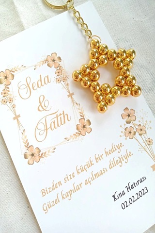 30 Adet Uzun Zincirli Parlak Gold Yıldız Anahtarlık - Kına Hedim1