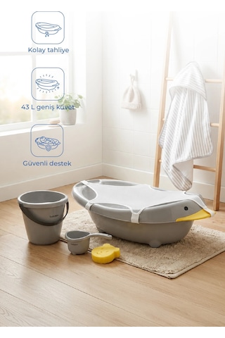 Babyjem Neşeli Ördek Banyo Seti 5 Parça Soft Gri Çok Renkli