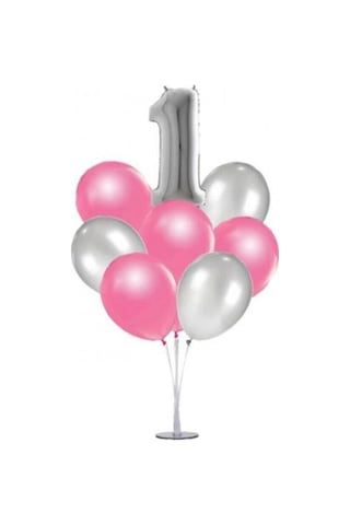 1 Yaş Rakam Folyo Balon Altın Gold 40 CM Balon Stand. 6 Adet Bal