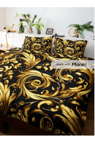 Motif Çift Kişilik Nevresim Takımı Pamuk Saten 240 260 Cm Altın Sarısı